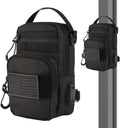 Black tactical bag with American flag patch on a white background